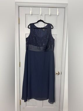 R&M Richards Navy Sequin Lace Maxi Dress